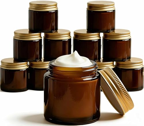 8 Oz Amber Glass Jars with Lids - 6/12 Pack Wide Mouth Mason Jars for Canning, Candle Making, Overnight Oats & Food Storage - UV Protection Small Glass Containers for Homemade Creams, Spices (12)