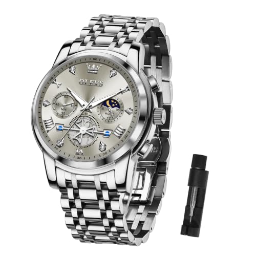 Image of OLEVS Men's Chronograph Watch, Dress Stainless Steel Waterproof Grey/Silver