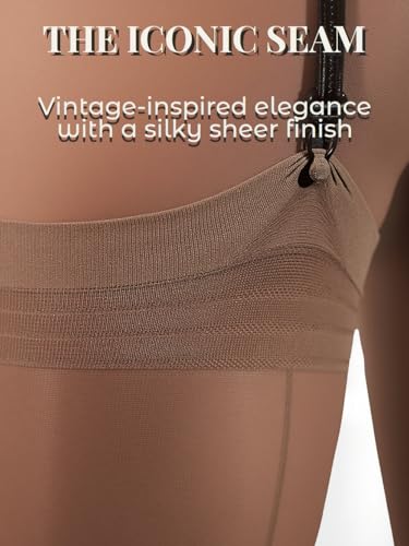 Image of Mila Marutti Women's Seamed Thigh High Stockings | Sheer Pantyhose for Garter Belt | Back Seam Silky Nylons
