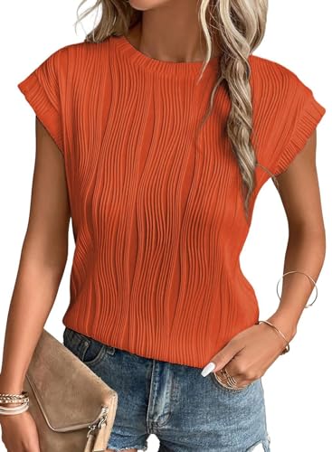Gemulate Ladies Tops t-Shirt Round Neck Short Sleeve Summer Tunic Casual Ladies tee Shirts for Women UK Orange L