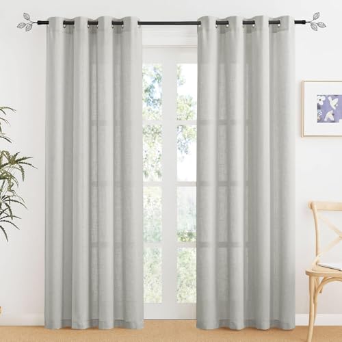 MILONEX Cortinas Gris Translúcido - Poliéster Tipo Lino 140x260 cm, 1 Par - Privacidad Dormitorio/Salón/Puertas Corredizas