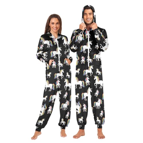 CHIFIGNO Pijama de una sola pieza con diseño de unicornios blancos para adultos, disfraz de Halloween, cosplay, Navidad, Lindos unicornios blancos y negros, XX-Large