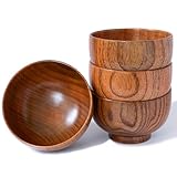 Cospring Handmade Wood Bowl, Mug, for Rice, Soup, Dip, Coffee, Tea, Decoration (4PCS Jujube Bowls, S: 4-1/8 inch Dia by 2-5/8 inch High)