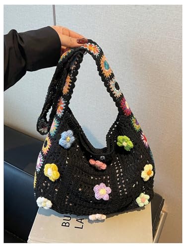SHENHE Women's Crochet Tote Bag Hollow Out Slouchy Crossbody Beach Shoulder Bag for Travel Daily2