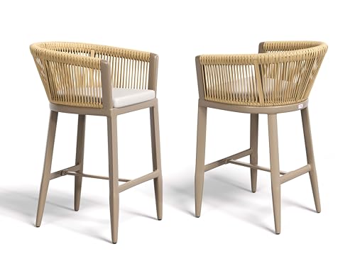 Image of PURPLE LEAF Outdoor Height Bar Stools Set of 2 with Cushion, Champagne