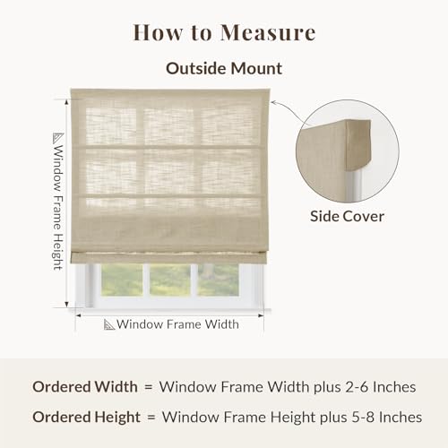 Image of TWOPAGES Liz No Drill Cordless Roman Shades Linen Textured Roman Blinds for Windows, Custom Made Room Darkening Blackout Roman Window Shades, Hardware Included, Light Khaki, 1 Piece