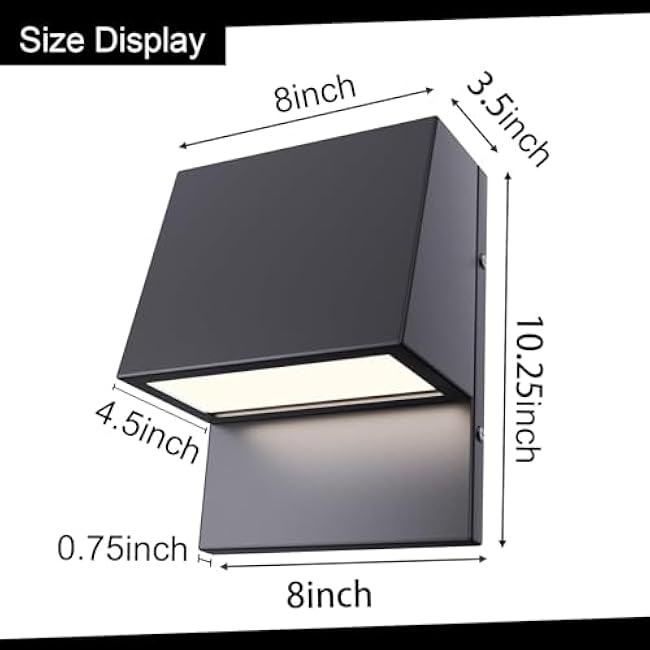 LED Modern Outdoor Wall Light, 15W 3000K, Matte Black, 8 x 3.5 x 10.25 inches, Waterproof, Outdoor, Front Door, Porch, Garden, Garage, Yard, Pathway, Patio, Walkway