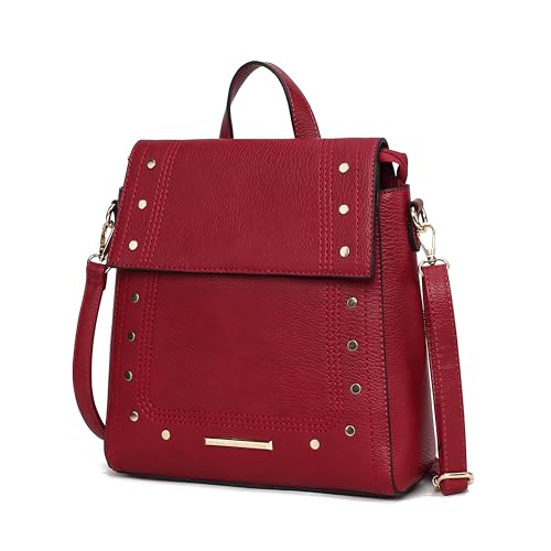 MKF Collection Shoulder Bag Convertible Handbag, Women’s Backpack, Satchel & Crossbody 3-in-1 Top-Handle Purse Red by Mia K
