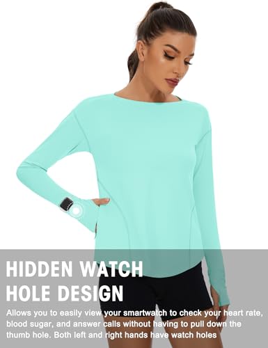 Loovoo Camisetas femininas de corrida de manga comprida para treino FPS 50+, camiseta esportiva de s