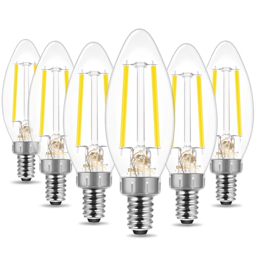 Energetic 6 Pack Dusk to Dawn LED Outdoor Light Bulb 60 Watt Equivalent(5W) 500LM Daylight 5000K E12 Base Automatic On/Off Sensor Edison Filament Candelabra Bulbs for Garage Photocell Sensor ETL
