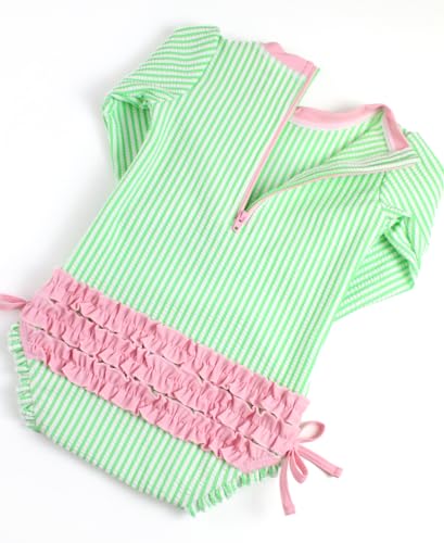 Image of RuffleButts Baby-Girls Seersucker Long Sleeve Rash Guard - One Piece Swimsuit UPF 50+ Toddler