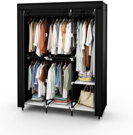 VIZUN Portable Clothes Closet, Wardrobe Storage Closet Organizer with 5 Hanging Rack, Easy to Assemble (Black)