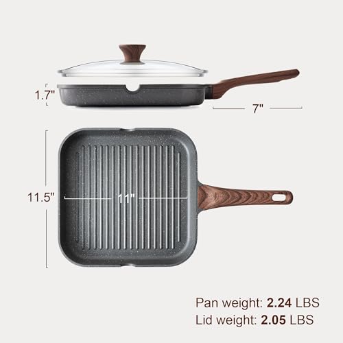 Image of SENSARTE Nonstick Grill Pan with Lid, Grill Pan for Stove Tops, Versatile Griddle Pan with Pour Spouts, Square Grill Pan for Big Cooking Surface, Grill Skillet for Indoor Outdoor Grilling. PFOA Free