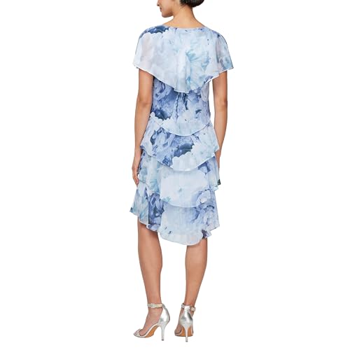 Image of S.L. Fashions Women's Short Sleeve Floral Tiered Chiffon Cocktail Spring /Summer Dress, Wedding Guest Dress