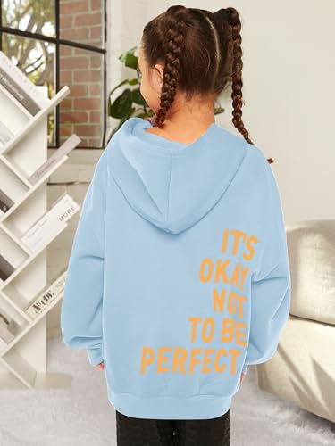 SweatyRocks Girl's Letter Print Hooded Sweatshirt Long Sleeve Oversized Pullover Tops2