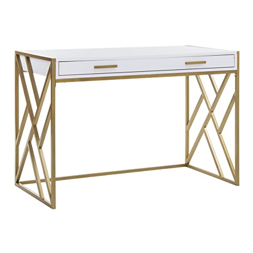 Safavieh Home Office Elaine Modern White And Gold 1-Drawer Desk #TOP3