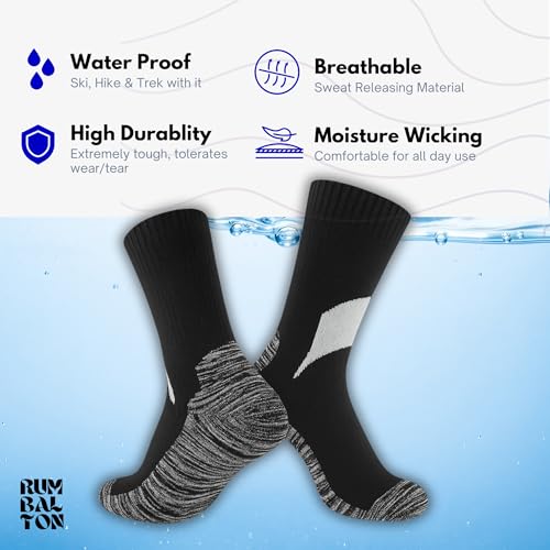 Image of Waterproof Socks - No Sipage, Breathable Over-Ankle Unisex for Men & Women, Hiking, Trekking, Walking, Cycling, Fishing, Running & Outdoor (IN, Alpha, L, Black & Grey Pattern)