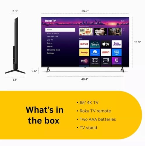 Image of Roku Hiro 65 inch 4K HDR Smart TV Flat Screen LED Television TV and Dolby Audio Streaming, 60 Hz, HDR10, Apple Airplay Compatible H65C4C4 (Renewed)