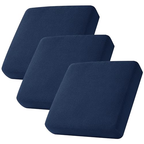 Image of CHUN YI Stretch Couch Cushion Cover, Fitted Loveseat Sofa Chair Seat Slipcover Furniture Protector, Checks Spandex Jacquard Fabric(3,Dark Blue), 3