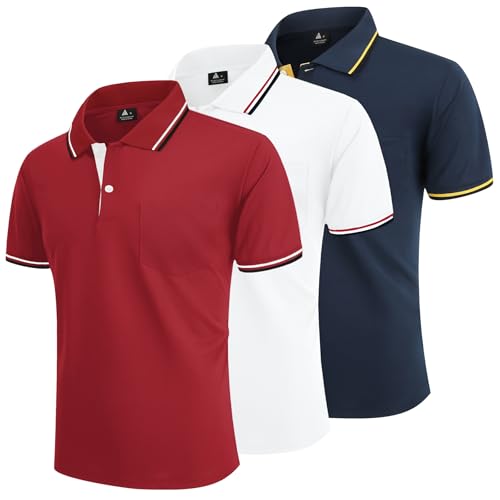 ZITY 3 Pack Polo Shirts for Men Short Sleeve Breathable Golf Polo Mens Lightweight Adult Multipack T Shirt for Work Sports