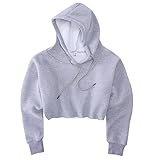FADBBW Women's Cropped Hoodie Fleece Long Sleeve Pullover Cut Off Hood Sweatshirt (as1, alpha, m, regular, regular, Grey)