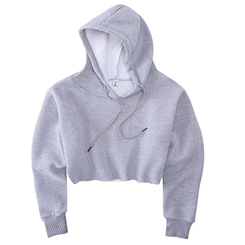 FADBBW Women's Cropped Hoodie Fleece Long Sleeve Pullover Cut Off Hood Sweatshirt (as1, alpha, s, regular, regular, Grey)