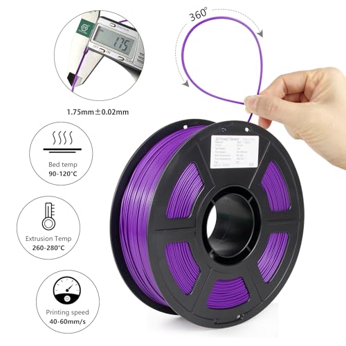 Image of ASA Filament 1.75mm, UV /Heat Resistant /Weather Resistant ASA 3D Printer Filament, Perfect for Printing Outdoor Functional Parts, Purple Filament 1kg(2.2lbs) Spool