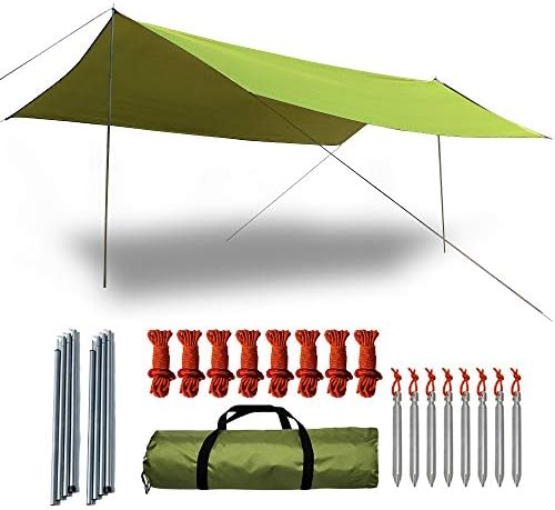 Acenilen 6-8 Person Camping Tent Tarps, UV Protection 50+ Waterproof Tarp with Poles, Beach Sunshade Hammock Rain Fly Sun Shelters Patio Awning Lawn & Garden Canopy, Camping & Hiking Equipment -Green