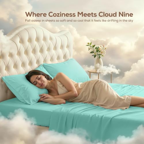 Image of Utopia Bedding King Size Sheet Set - 4 Piece Bed Sheets, Soft and Breathable Microfiber, Includes 1 Fitted Sheet, 1 Flat Sheet and 2 Pillowcases - Oeko Tex (Spa Blue)