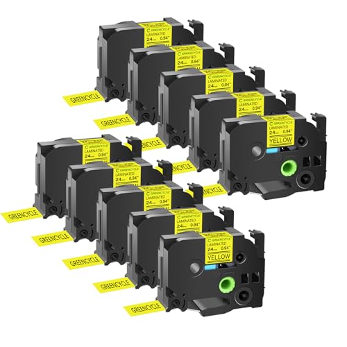 GREENCYCLE TZe-651 24mm 0.94 Laminated Yellow Label Maker Tape Compatible for Brother P-Touch TZ-651 TZe651 Black on Yellow TZe TZ Tape for PT-D600 PT-D610BT PT-P700 PT-P710BT,10 Pack