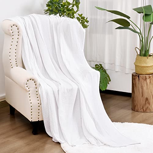 Phf 100% Cotton Muslin Blanket King Size 108" X 90", Lightweight And Breathable Blanket For Summer, Ultra Soft Blanket Layer For Couch Bed Sofa, Elegant Home Decoration White #TOP5