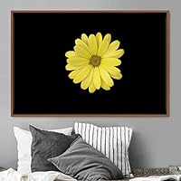 Framed Canvas Wall Art Yellow Daisy Portrait Bohemian Dark Dramatic Floral Multicolor Petal Photography Portrait - 16x24 inches