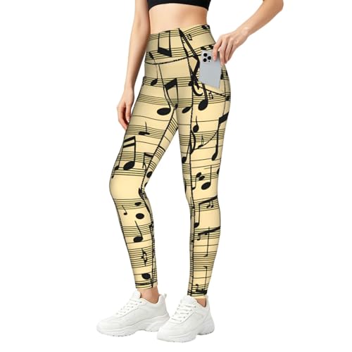 Conjunto de entrenamiento para mujer con estampado de notas musicales y control de abdomen