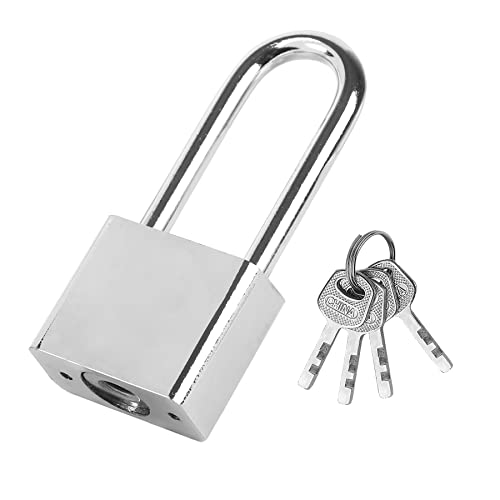 Long Shackle Padlock Lengthened Padlock 40mm/1.57Inch Heavy Duty Lock Waterproof Outdoor Padlock with Keys for Warehouses Doors Shed Gym Locker Bike Silver - Image 2