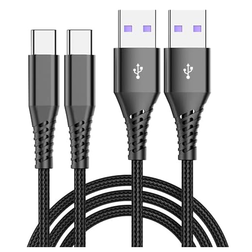 2-Pack USB Type-C Charging Cable, Black Braided Nylon, 6 Feet, Fast Charging 3A,