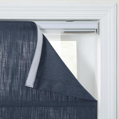 Image of TWOPAGES Isabella No Drill Cordless Roman Shade Linen Textured Cotton Roman Blind for Windows, Custom Made Room Darkening Blackout Roman Window Shade, Hardware Included, Navy Blue, 1 Piece