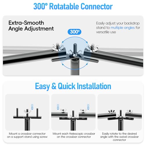 EMART Back Drop Adjustable Stand,30X10ft Backdrop Stand Heavy Duty Photography Background Support System Kit with 300° Angle Rotatable Connector and 12 Spring Clamps for Parties,Wedding,Photo Studio by EMART - Image 4