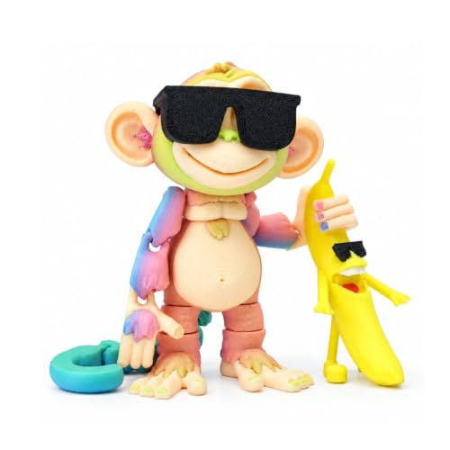 Xonery 3D Printed Monkey Toy with Banana Set, Articulated Figure, Desk Toy