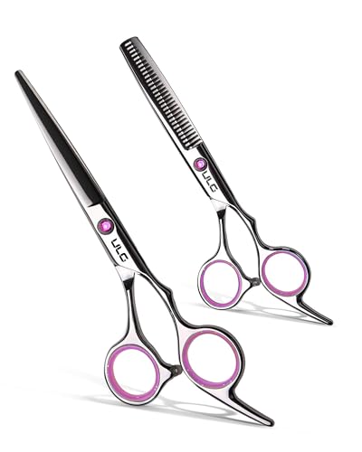 Image of Hair Cutting Scissors Thinning Shears Kit ULG Professional Hairdressing Texturizing Salon Razor Edge Scissor Japanese Stainless Steel 6.5 inch Pink
