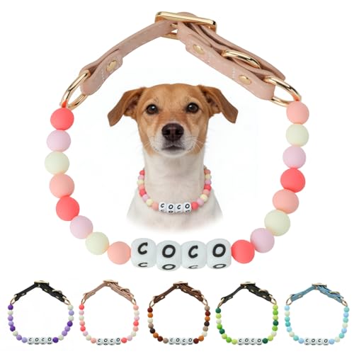 Custom Beaded Dog Collar with Noctilucent Name Personalized Adjustable Handmade Cat & Dog Beads Necklace Unique Friendship Gift Collar for Small Medium Large Pets