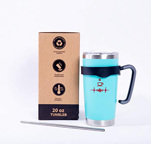 Maribus-FL Tumbler Double Wall Stainless Steel Vacuum Insulated Travel Mug with Lid, Insulated Coffee Cup, 2 Straws, for Home, Outdoor, Office, School, Ice Drink, Hot Beverage （20 oz, Seafoam Mint