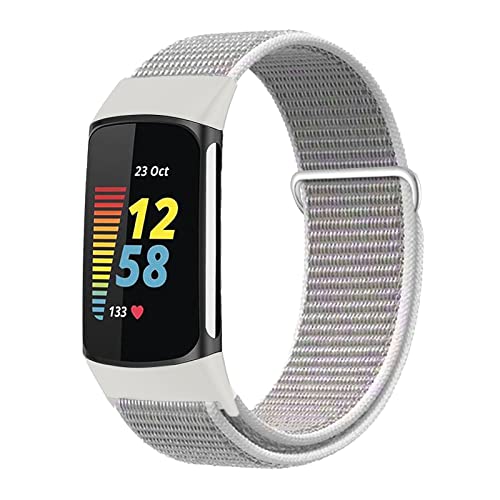 Kuaguozhe Correa Compatible con Fitbit Charge 5, ,Correa de Reloj Deportivo de Nailon de Repuesto Ajustable y Transpirable para Charge 5 Pulsera Avanzada Actividad,Concha de Mar,Grande Cover