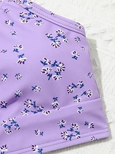 WDIRARA Girl's 3 Pieces Floral Print Bikini Swimsuit with Side Beach Skirt3