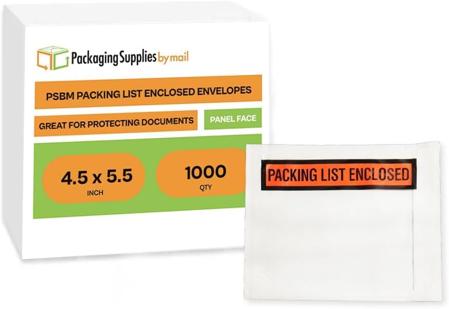 1000 Stück Versandtaschen 4,5 X 5,5 Zoll – Selbstklebend, Mit Aufdruck „Packing List Enclosed“, Unmarkiert
