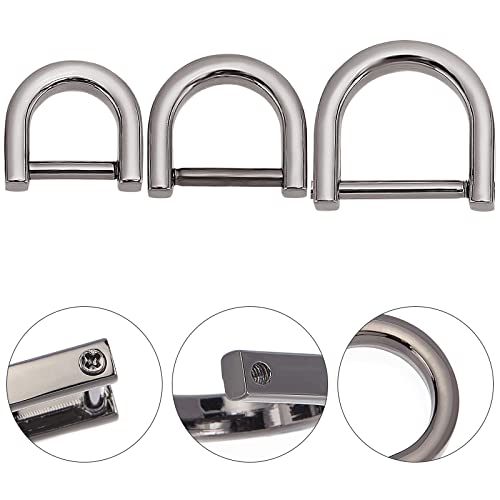 Image of GORGECRAFT 1 Box 3 Sizes 12PCS D-Rings Screw in Shackle Horseshoe U Shape D Ring Car Keychain Rings Semicircle Metal Leather Buckle Purse Holder with Screwdriver for Purses Crossbody Bag Craft(Black)