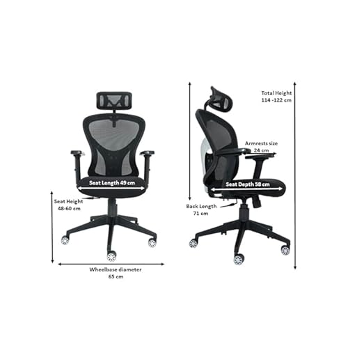 Image of High Back Ergonomic Mesh Office Chair with Adjustable Headrest & Armrests, Breathable Back, Premium Cushioned Seat, Chrome Base Swivel Task Chair for Home & Office (Black)