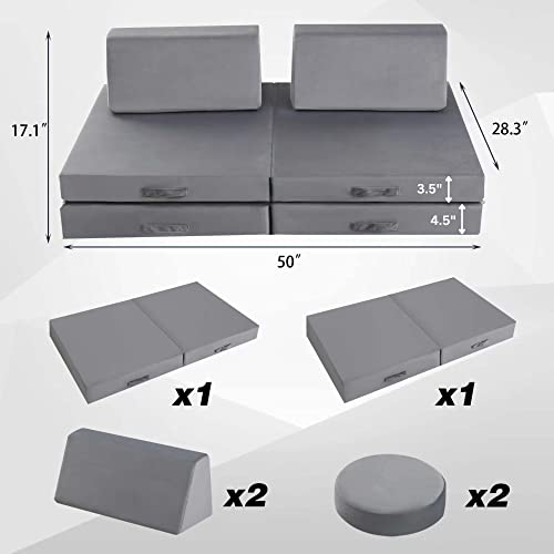 Memorecool Kids Couch Sofa Modular Toddler Couch For Bedroom Playroom, 8-Piece Fold Out Couch Play Set For Imaginative Boy Girl, Creative Baby Couch Children Convertible Sofa Kids Foam Couch, Grey #TOP2