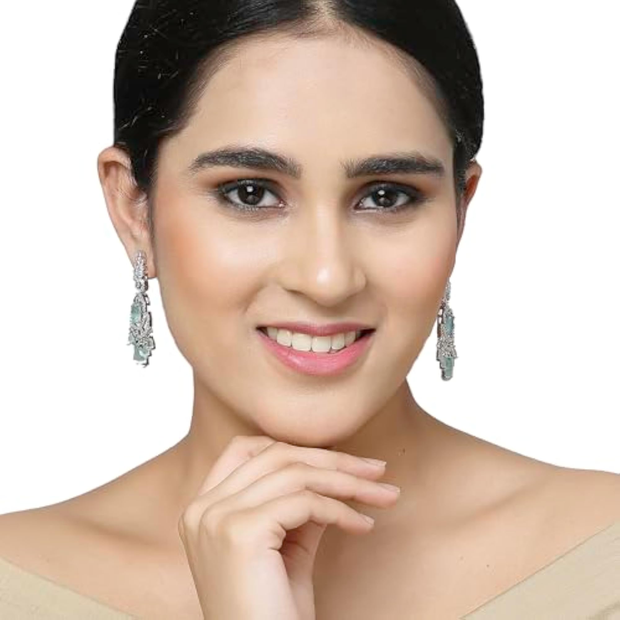 Rhodium-Plated Oval & Leaf Drop Earrings