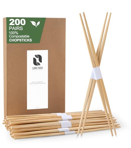 LOROTOCO 200Pairs Bamboo Chopsticks Disposable | Japanese | Sushi | Separated | Non Slip | Pointed Chopsticks-（9.45in）