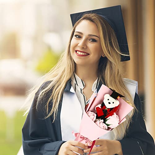 Alipis Graduation Artificial Flower Bouquet Mini Plush Graduation Bear Bouquet, Bear Rose Bouquet Doll Bouquet Graduation Floral Arrangements (Pink) #TOP1